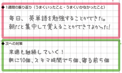 1週間の振り返り・次への対策記入欄